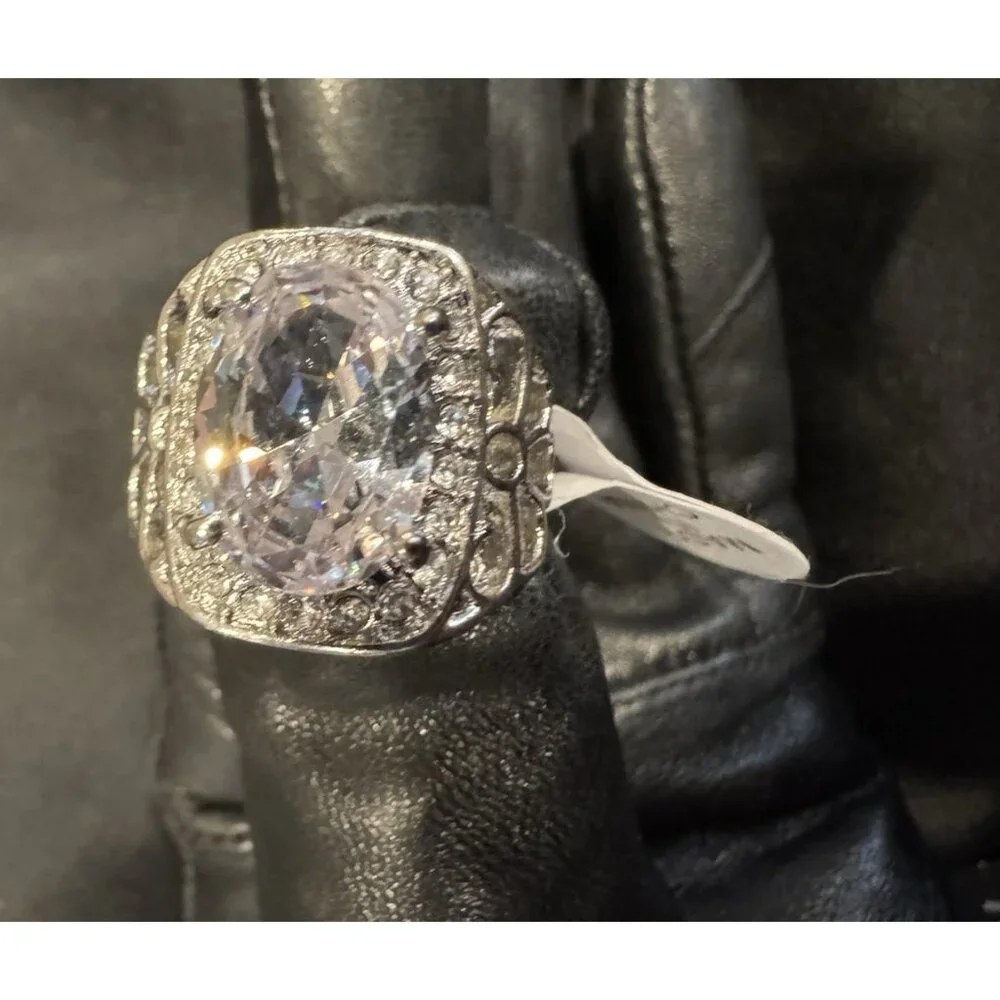 NEW Fashion CZ Moissanite Statement Ring Silvertone Women 17 US 8